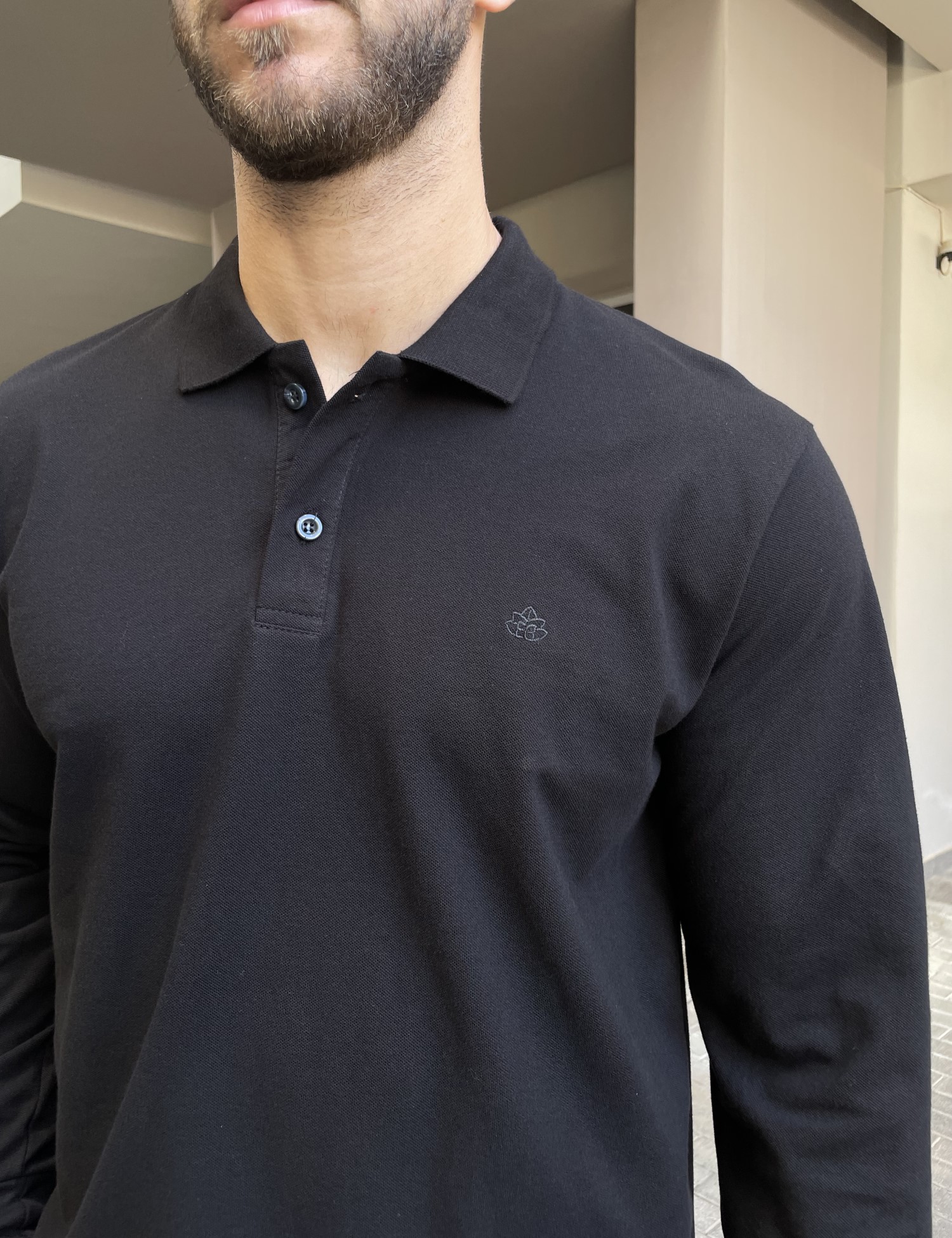 Everbest Ανδρική μαύρη πικέ Polo μακρυμάνικη μπλούζα Plus size 2610200M φωτογραφία